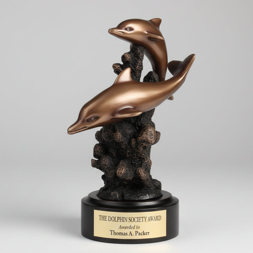 Bronze Swimming Dolphins Trophy