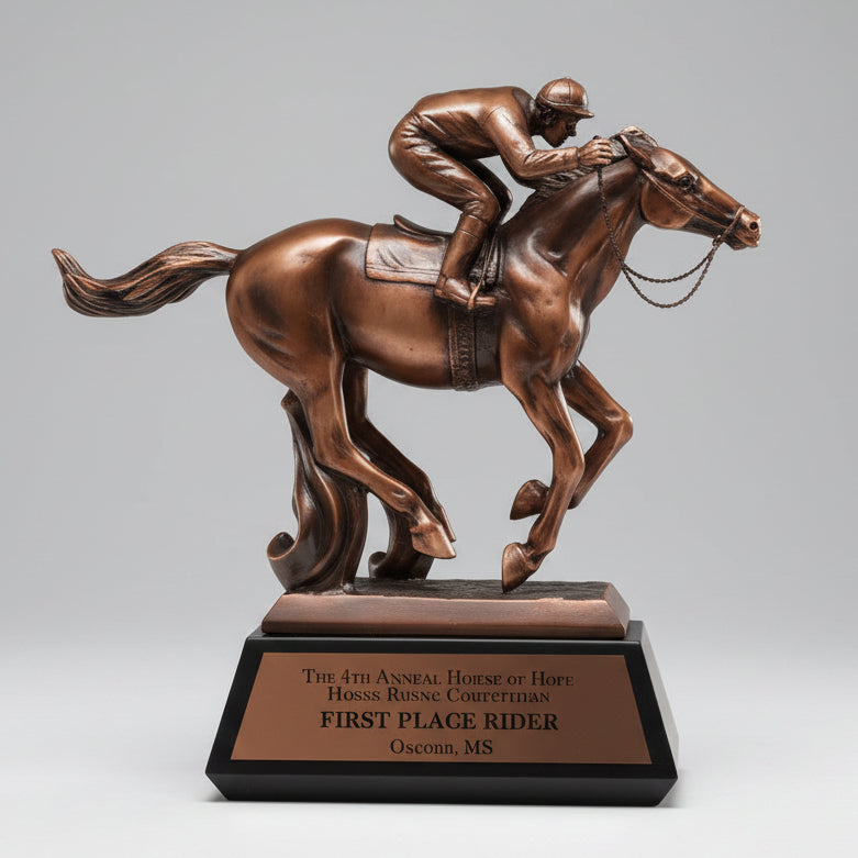 Bronze Racing Horse Jockey Trophy