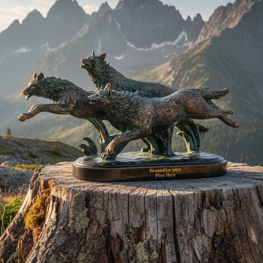 Bronze Wolves Running Pack Award Statue