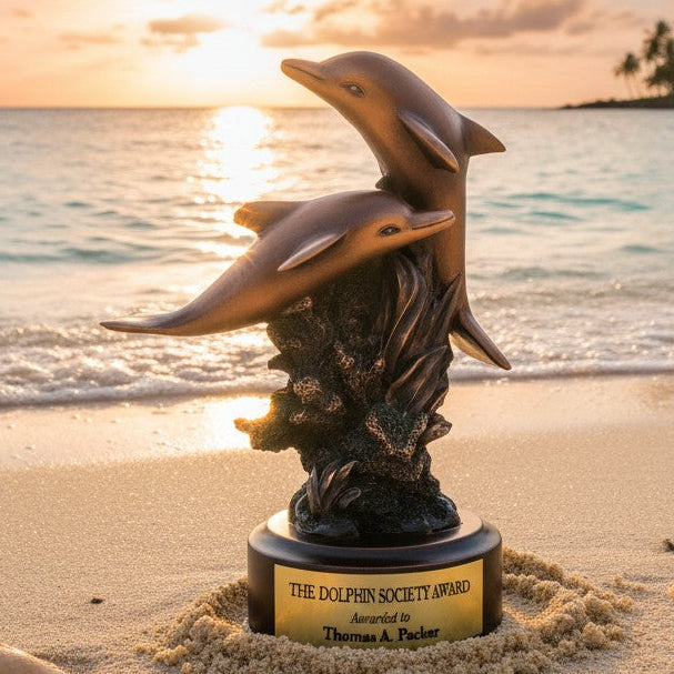 Two Swimming Dolphins Trophy