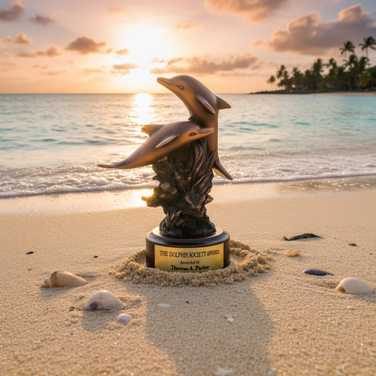 Two Swimming Dolphins Trophy