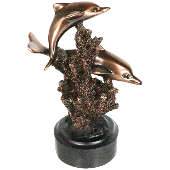 Bronze Swimming Dolphins Trophy