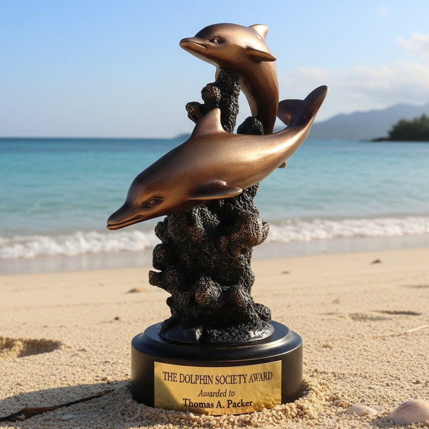 Bronze Swimming Dolphins Trophy