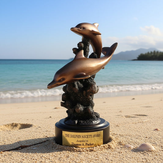 Bronze Swimming Dolphins Trophy