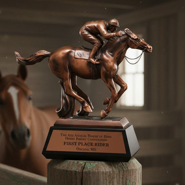 Bronze Racing Horse Jockey Trophy