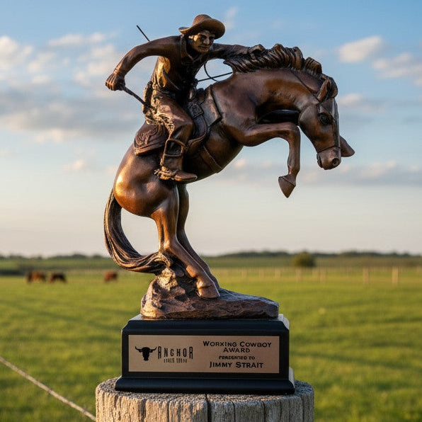 Old Western Cowboy on Horse Trophy